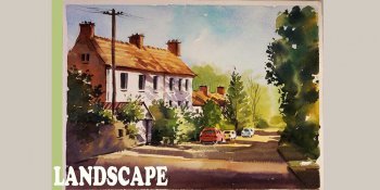نقاشی آبرنگ منظره روستای قدیمی