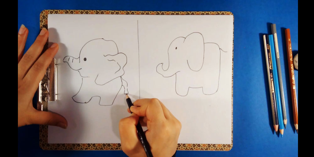 آموزش نقاشی فیل با مداد رنگی