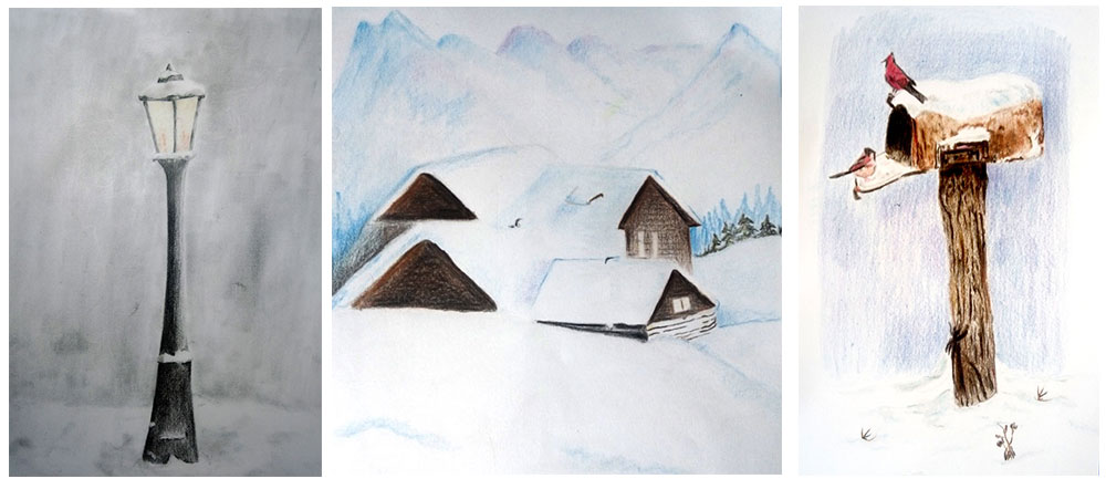 آموزش نقاشی منظره برفی 