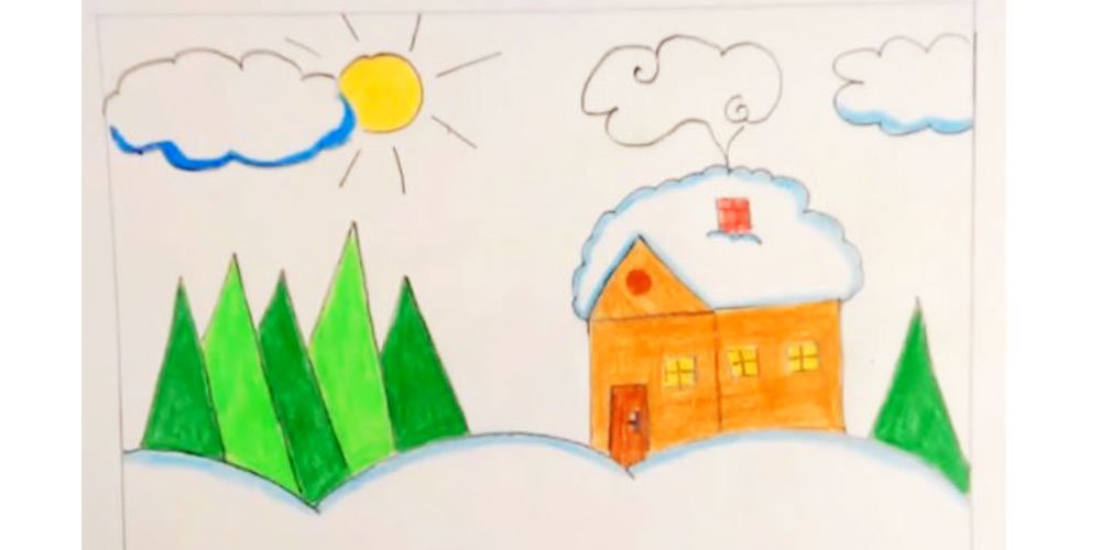 نقاشی منظره برفی کودکانه
