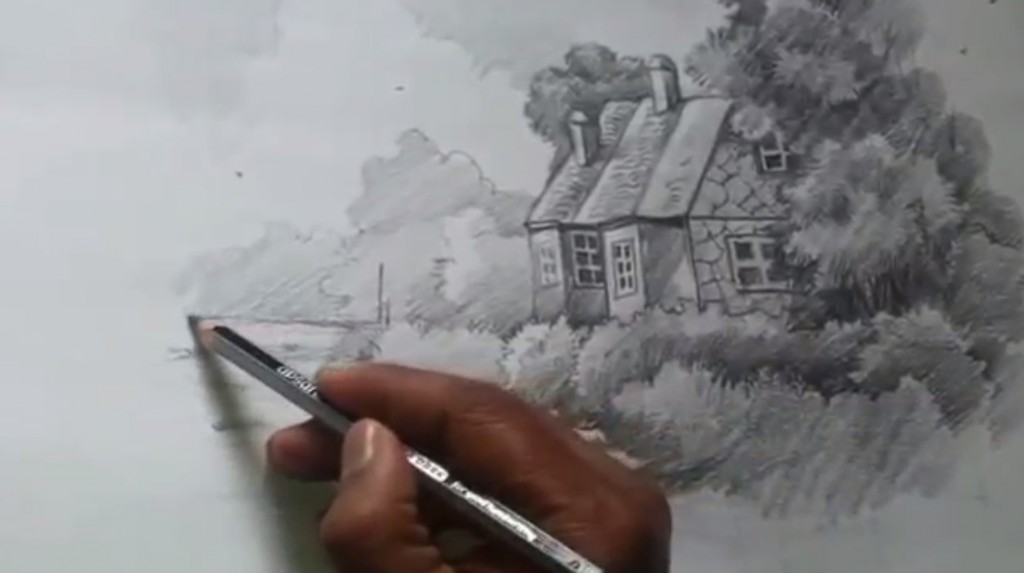 آموزش نقاشی منظره با مداد