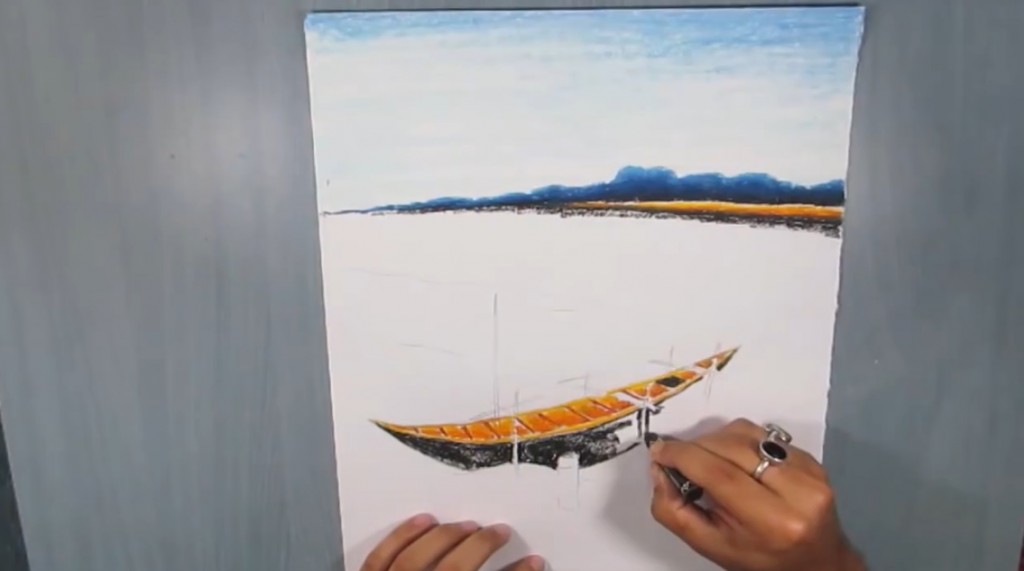 نقاشی قایق با پاستل