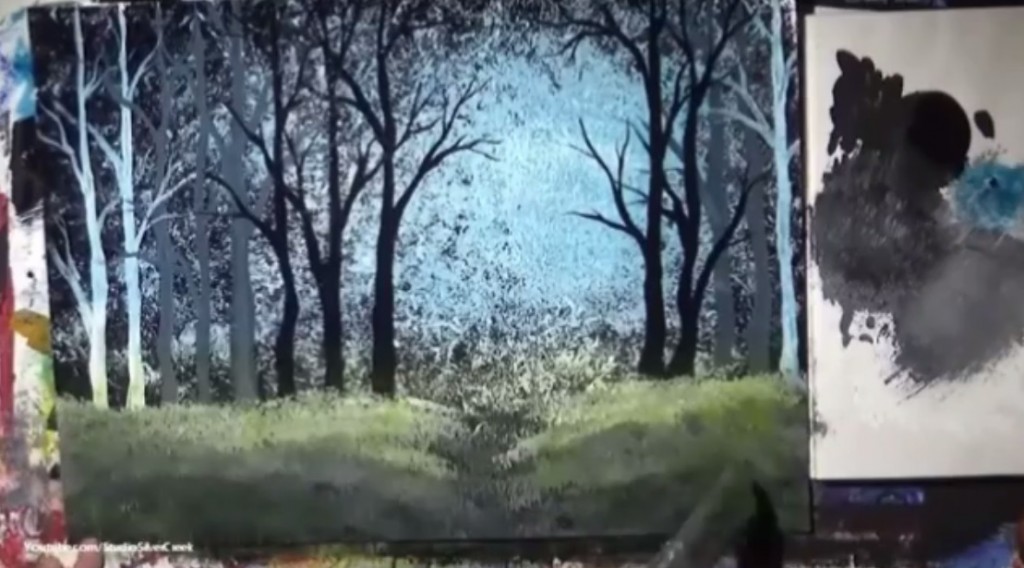 نقاشی منظره جنگل با اکریلیک