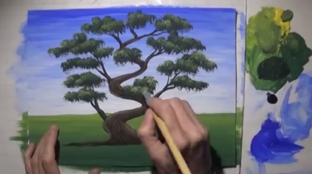 آموزش نقاشی درخت بونسای با اکریلیک