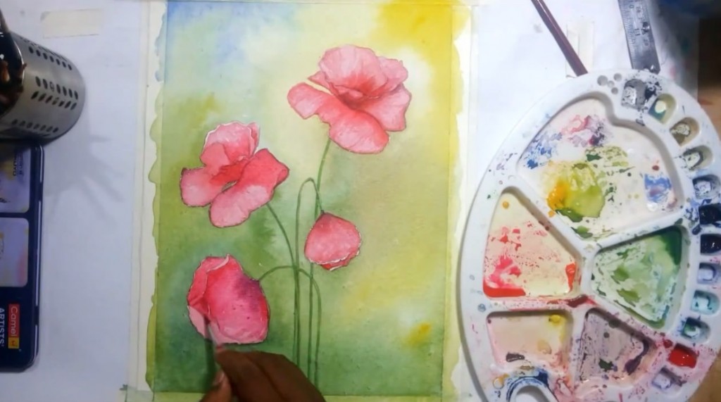 آموزش نقاشی گل با آبرنگ