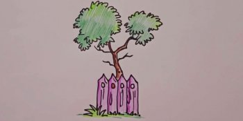 نقاشی درخت پشت پرچین (کودکان)