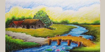 آموزش نقاشی منظره روستا با پاستل