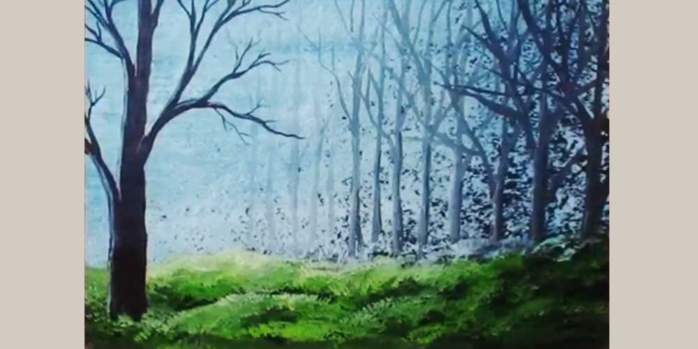 آموزش نقاشی جنگل با اکریلیک