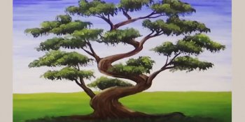 نقاشی درخت بونسای با اکریلیک