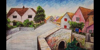 نقاشی روستا با پاستل