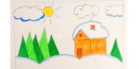 نقاشی منظره برفی کودکانه